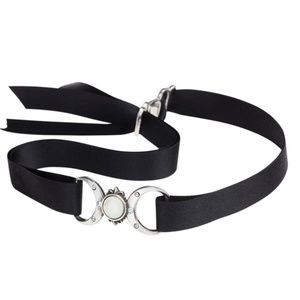 Triple Moon Goddess Velvet Choker Alchemy Gothic Mother of Pearl Swarovski UK